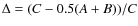 $\Delta=
(C-0.5(A+B))/C$