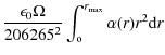 $\displaystyle \frac{\epsilon_0\Omega}{206265^2} \int_{\rm o}^{r_{\rm max}}\alpha(r)r^2{\rm d}r$