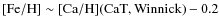 ${\rm [Fe/H]}\sim {\rm [Ca/H](CaT,Winnick)}-0.2$