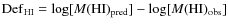 ${\rm Def}_{\rm HI}= \log [M({\rm HI})_{\rm pred}]- \log [M({\rm HI})_{\rm obs}]$