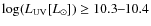 $\log (L_{\rm UV} [L_{\odot}]) \ge 10.3\mbox{--}10.4$