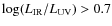 $ \log(L_{\rm IR}/L_{\rm UV})>0.7$