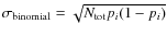 $\sigma_{\rm binomial}=\sqrt{N_{\rm tot}p_{i}(1-p_{i})}$