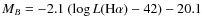 $M_B= -2.1~(\log L({\rm H}\alpha)-42)-20.1$