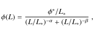\begin{displaymath}\phi(L) = \frac{\phi^*/L_*}{(L / L_*)^{-\alpha} + (L / L_*)^{-\beta} } \ ,
\end{displaymath}