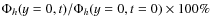 $\Phi _h(y=0,t)/\Phi _h(y=0,t=0)\times 100\%$