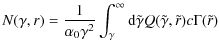 $\displaystyle N(\gamma,r)=\frac{1}{\alpha_0
\gamma^2}\int_{\gamma}^{\infty}{\rm d}\tilde \gamma Q(\tilde \gamma,\tilde
r)c\Gamma(\tilde r)$