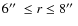 $6\hbox{$^{\prime\prime}$ }\leq r \leq 8\hbox{$^{\prime\prime}$ }$