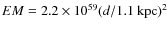 $EM = 2.2\times 10^{59}(d/1.1~{\rm kpc})^2$