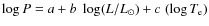 $\log P = a + b\; \log(L/L_{\odot}) + c\; (\log T_{\rm e})$