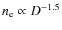 $n_{\rm e}\propto D^{-1.5}$