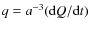 $q=a^{-3}({\rm d}Q/{\rm d}t)$