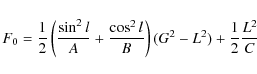 \begin{displaymath}
F_{0}= \frac{1}{2}\left( \frac{\sin ^{2} l}{A}+\frac{\cos ^{2} l}{B}\right)(G^{2}-L^{2})+\frac{1}{2}\frac{L^{2}}{C}
\end{displaymath}