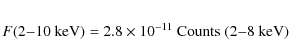 \begin{eqnarray*}F(2{-}10~{\rm keV})=2.8\times10^{-11}~{\rm Counts}\; (2{-}8~{\rm keV})
\end{eqnarray*}