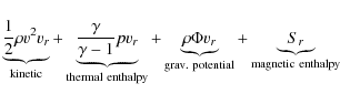 \begin{displaymath}\underbrace{\frac{1}{2}\rho v^2 v_r}_{\rm kinetic} + \underbr...
... grav.\ potential} + \underbrace{S_r}_{\rm magnetic\ enthalpy}
\end{displaymath}