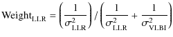 $\displaystyle \rm {Weight}_{LLR} = \left(\frac{1}{{\sigma_{LLR}^2}}\right) / \left(\frac{1}{{\sigma_{LLR}^2}} + \frac{1}{\sigma_{VLBI}^2}\right)$