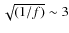 $\sqrt{(1/f)} \sim 3$
