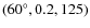 $(60^\circ , 0.2, 125)$