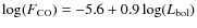 $\log(F_{\rm {CO}}) = -5.6 + 0.9 \log (L_{\rm {bol}})
$