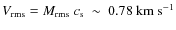 $V_{\rm rms} = M_{\rm rms}~c_{\rm s}~\sim~0.78~{\rm km~s^{-1}}$