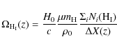 \begin{displaymath}\Omega_{\rm H_I}(z) = \frac{H_0}{c} \frac{\mu m_{\rm H}}{\rho_{0}} \frac{\Sigma_i N_i({\rm H_I})}{\Delta X(z)}
\end{displaymath}