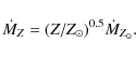 \begin{displaymath}\dot M_Z = (Z/Z_{\odot})^{0.5} \dot M_{Z_{\odot}}.\end{displaymath}