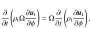 \begin{displaymath}
\frac {\partial } {\partial t} \left( \rho_{\rm t} \Omega \f...
... t} \frac {\partial \vec u_{\rm t} } {\partial \phi} \right) ,
\end{displaymath}