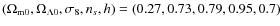 $(\Omega_{\rm m0},\Omega_{\Lambda 0},\sigma_8,n_s,h)=(0.27,0.73,0.79,0.95,0.7)$