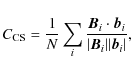 \begin{displaymath}C_{\rm CS} = \frac{1}{N} \sum_i \frac{\vec{B}_{i} \cdot \vec{ b}_{i}} {\vert{\vec{B}_{i}}\vert\vert{\vec
{b}_{i}}\vert},
\end{displaymath}