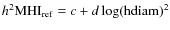 $h^2 {\rm MHI}_{\rm ref} = c + {\it d}\log \rm (h diam)^2$