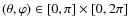 $(\theta,\varphi)\in[0,\pi]\times[0,2\pi]$