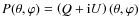 $P(\theta,\varphi)=\left(Q+{\rm i}U\right)(\theta,\varphi)$
