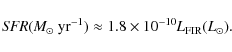 \begin{displaymath}{\it SFR}({\textit M}_{\odot}~{\rm yr}^{-1})\approx1.8\times10^{-10}{\textit L}_{\rm FIR}({\textit L}_{\odot}).
\end{displaymath}