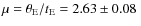 $\mu=\theta_{\rm E}/t_{\rm E}=2.63\pm0.08~$