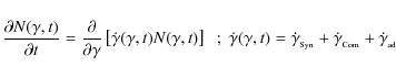\begin{displaymath}\frac{\partial N(\gamma,t)}{\partial t} = \frac{\partial}{\pa...
..._{_{\rm Syn}}+\dot\gamma_{_{\rm Com}} + \dot\gamma_{_{\rm ad}}
\end{displaymath}