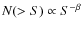 $N(>S) \propto
S^{-\beta}$