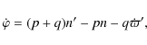 \begin{displaymath}
\dot \varphi = (p+q) n' - pn - q\dot \varpi' ,
\end{displaymath}