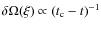 $\delta \Omega(\xi)\propto
(t_{\rm c}-t)^{-1}$