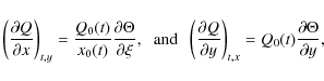 \begin{displaymath}\left( \frac{\partial Q}{\partial x} \right)_{t,y}
= \frac{Q...
...} \right)_{t,x}
= Q_0(t) \frac{ \partial \Theta}{\partial y},
\end{displaymath}