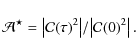 \begin{displaymath}
{\mathcal{A}}^\star = \left\vert \mathcal{C}(\tau)^2\right\vert \! / \! \left\vert \mathcal{C}(0)^2\right\vert.
\end{displaymath}