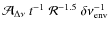 $\mathcal{A}_{\Delta\nu}~t^{-1} ~\mathcal{R}^{-1.5}~ \delta\nu_{{\rm env}}^{-1}$