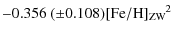 $\displaystyle -0.356~(\pm 0.108){\rm [Fe/H]_{ZW}}^2$