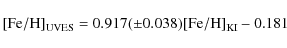 \begin{displaymath}{\rm [Fe/H]_{UVES}} = 0.917(\pm 0.038){\rm [Fe/H]_{KI}} -0.181\end{displaymath}