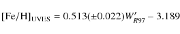 \begin{displaymath}{\rm [Fe/H]_{UVES}} = 0.513(\pm 0.022) W'_{R97} -3.189\end{displaymath}