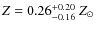 $Z= 0.26^{+0.20}_{-0.16} ~ Z_\odot$