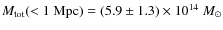 $M_{\rm tot}(<1~{\rm Mpc})= (5.9\pm 1.3)\times 10^{14}~M_\odot$
