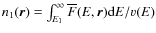 $n_1({\vec r})=\int_{E_1}^\infty \overline F(E,{\vec r}){\rm d}E/v(E)$