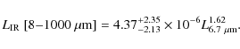 \begin{displaymath}
L_{\rm IR} ~ [8{-}1000 ~ \mu{\rm m}] = 4.37^{+2.35}_{-2.13} \times 10^{-6}L^{1.62}_{6.7~\mu{\rm m}}.
\end{displaymath}