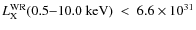 $L_{{\rm X}}^{{\rm WR}}{\rm (0.5{-}10.0 ~ keV)} ~
< ~ 6.6 \times 10^{31}$