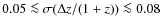 $0.05
\la \sigma(\Delta z/(1+z)) \la 0.08$